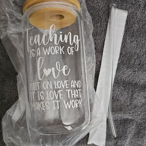 Glass Tumbler with Bamboo Lid and Straw